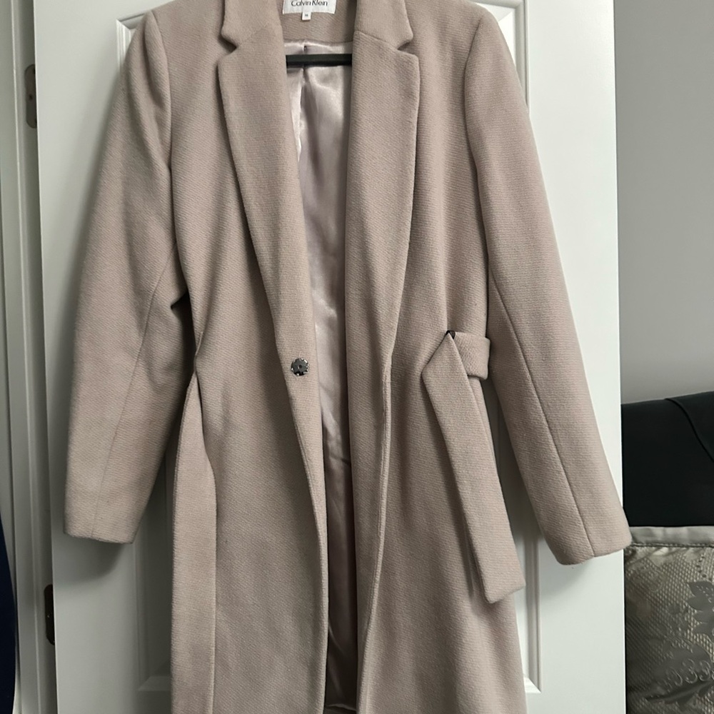 Calvin Klein Cream Trench Coat Classic Tailored Style